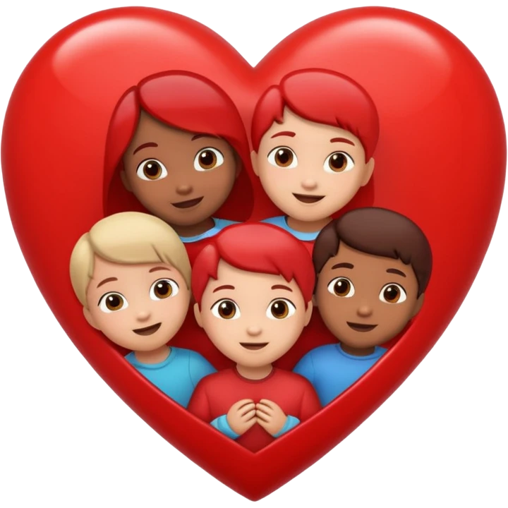big heart with several small child figures inside emoji