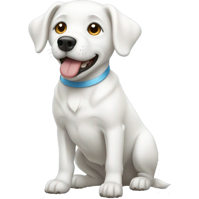 white dog with light blue emoji