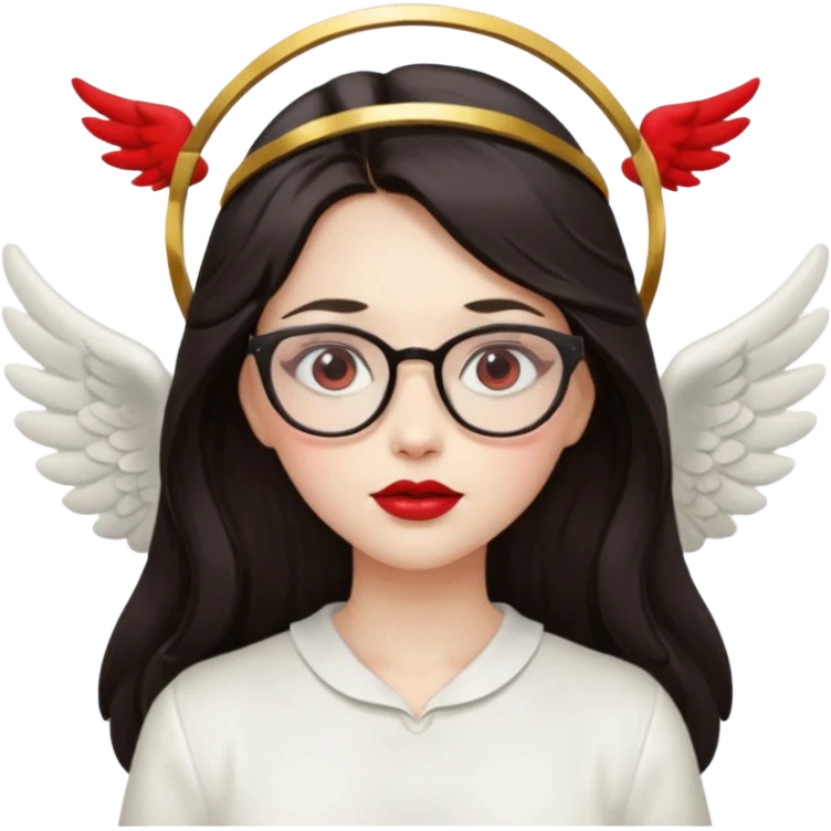 Angel girl with eyeglasses and long dark hair with red lipstick  emoji