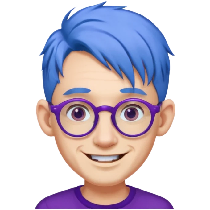 blue haired man with big ears and purple earrings and spectaclesi happy emoji