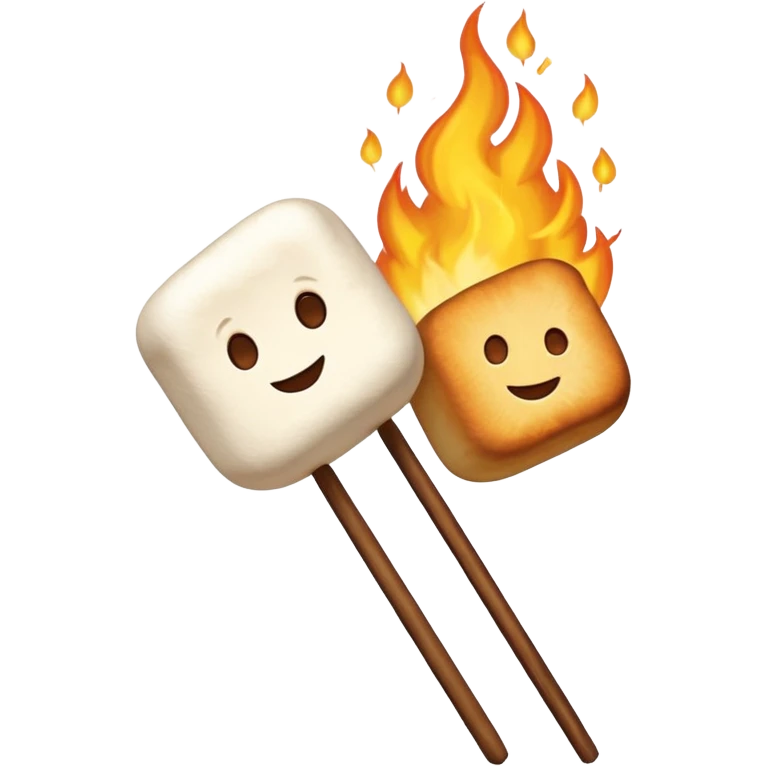 Marshmallows roasted on fire, skewered emoji