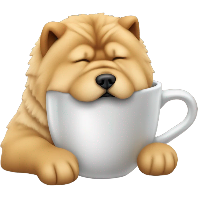 chow chow sleepy with mug coffee emoji