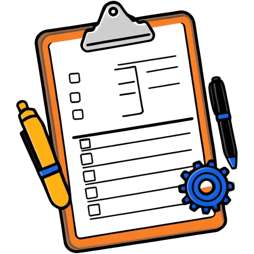 clipboard with task list and gear emoji
