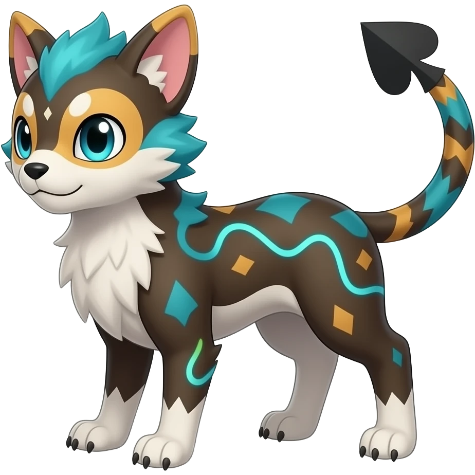 Digitigrade elemental realistic pretty elegant sleek shiny patterned quadrupedal Randomly patterned Shinx-Pyroar-Houndour-Arcanine-Electrike-animal-hybrid, full body, with an imp-spade-tip-tail emoji