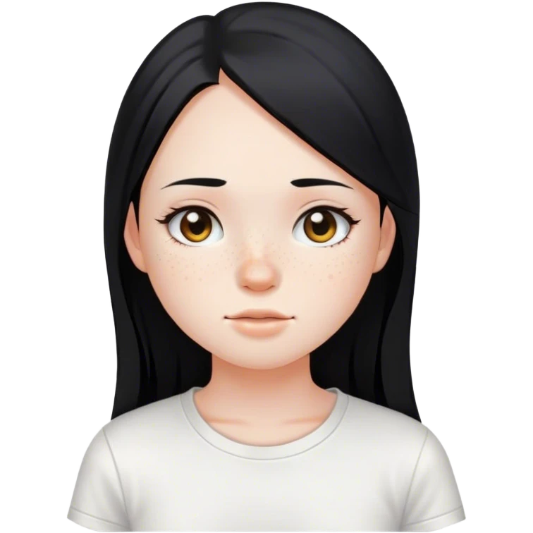 A teen girl with round face, freckles, long black straight hair, and pale skin emoji