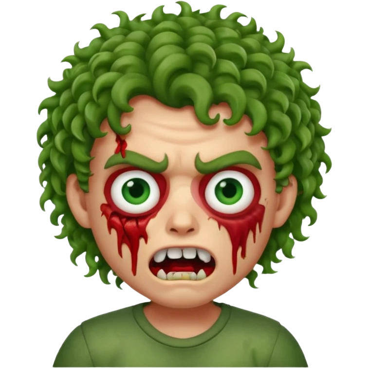 Zombie apple Memoji curly hair boy with growling face with one open and stich under eye  emoji