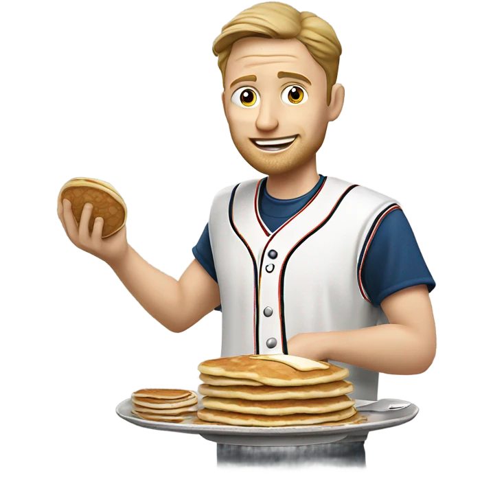 White man playing baseball eating pancakes ￼￼ emoji
