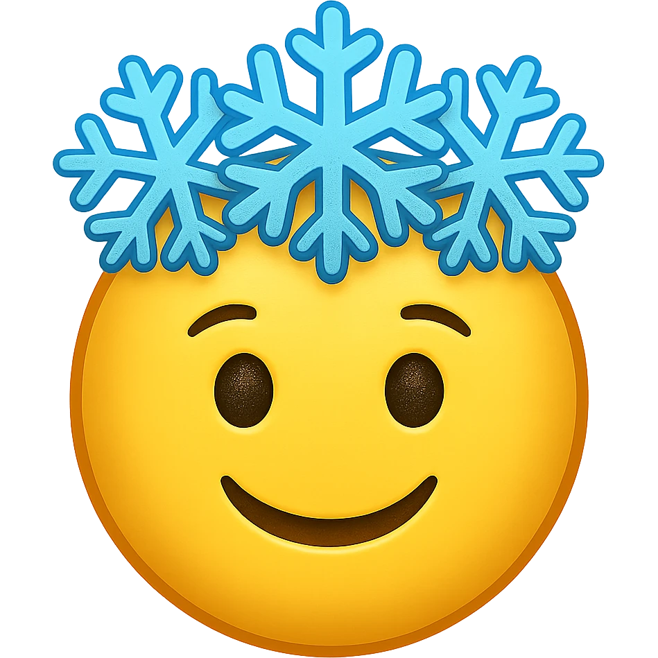 yellow face with blue snowflake crown, digital illustration, emoji style, no background emoji