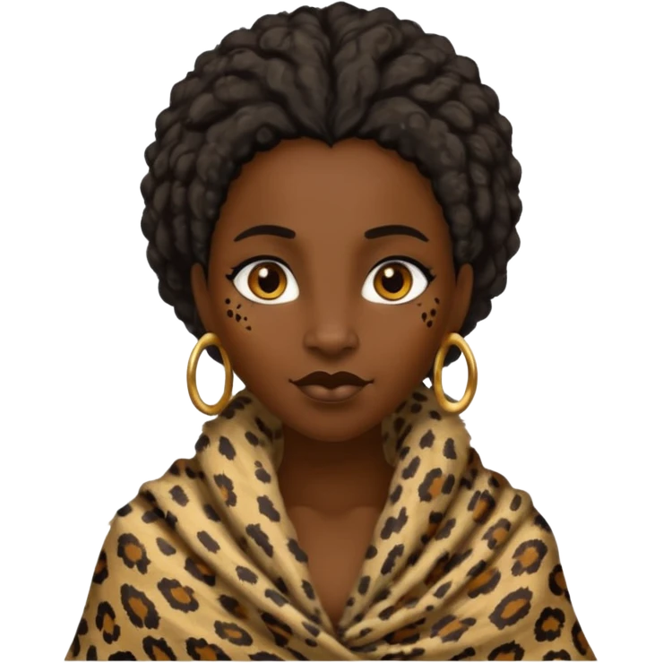 ancient hairy black woman, tattered leopard skin shawl emoji