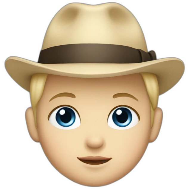 baby with short blonde hair and big blue eyes with a fedora emoji