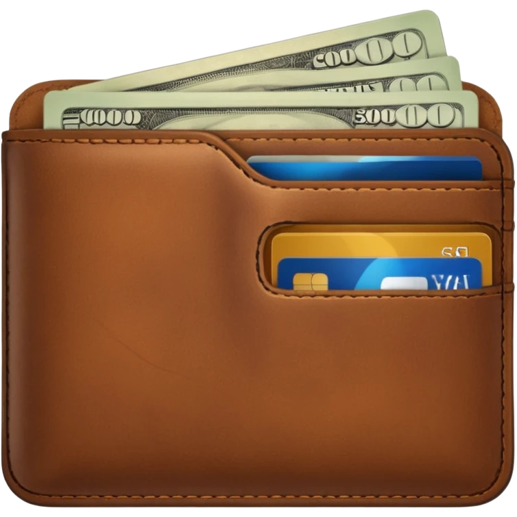 portefeuille marron avec pleins de billet et carte bancaire emoji
