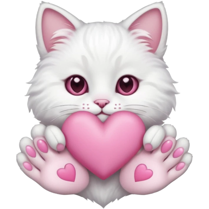 white cat hands holding a pink heart emoji