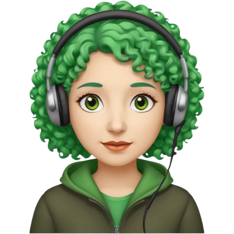 green haired earringed heaphone wearing middle aged woman very very curly long haired and hazel small eyes emoji