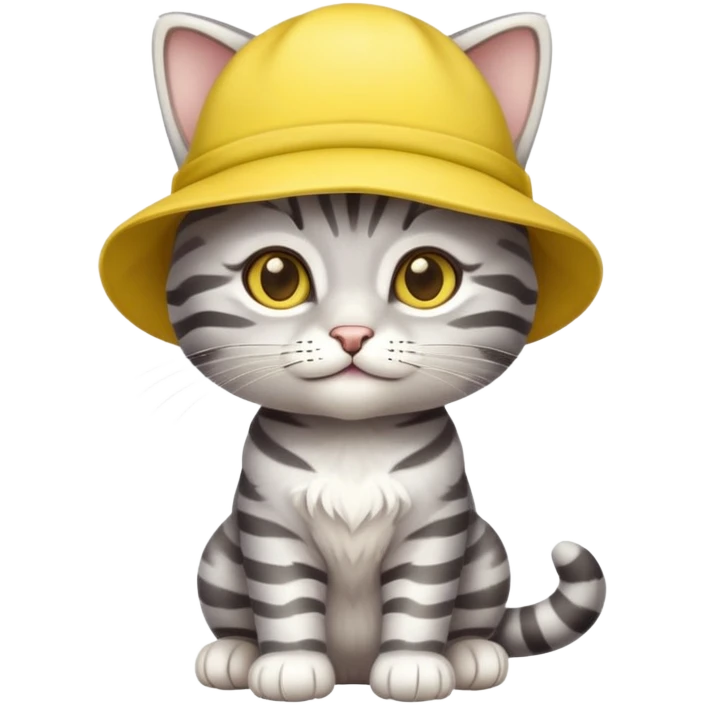 Silver tabby cat cub with yellow hat full body emoji