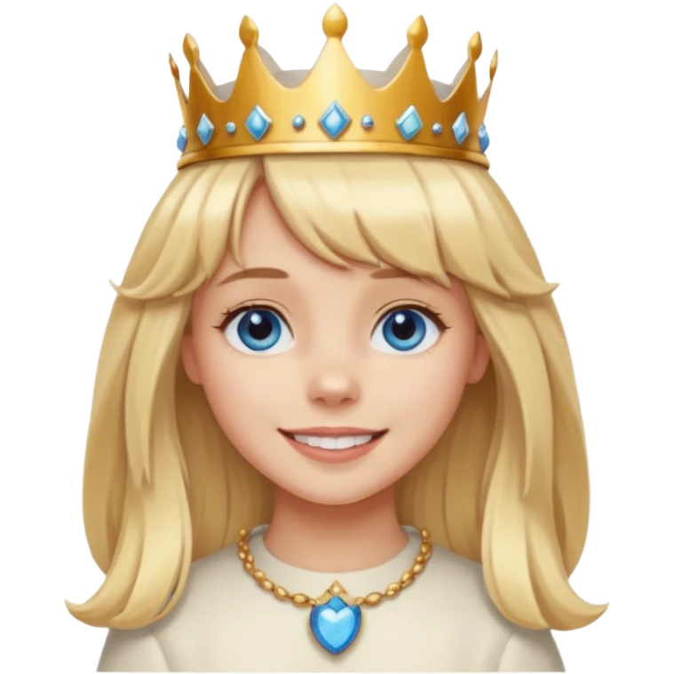 simple Blonde girl with bangs and blue eyes, and a simple crown. giving cockerspaniel energy emoji