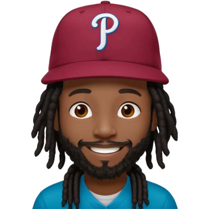 Black man with short black dreads and burgundy fitted Phillies hat emoji