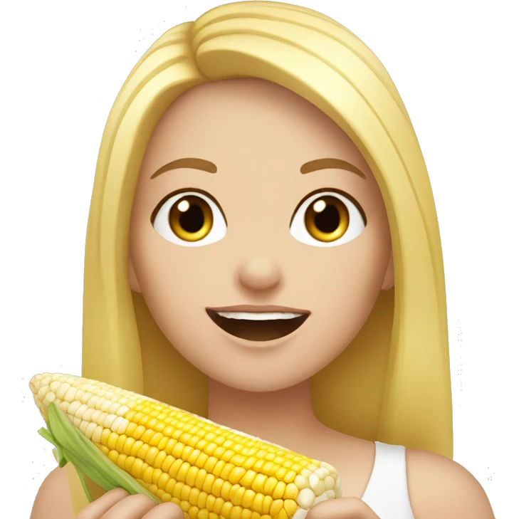 White girl with blonde hair and pretty lashes eating corn on the cob  emoji
