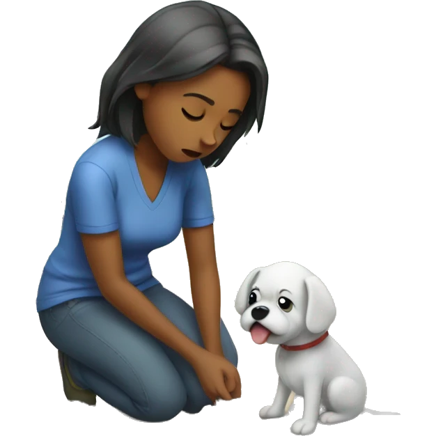 Frustrated girl picking up dog poop emoji