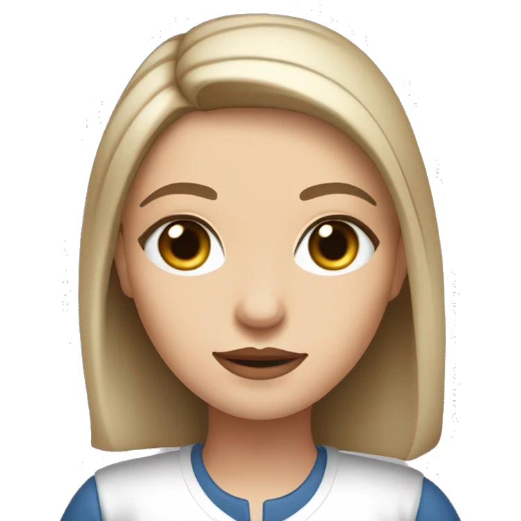 Slavic woman with blue eyes, eyes look up, fair skin, straight gradient medium length hair, eyes makeup, dressed in white T-shirt and office black jacket. emoji