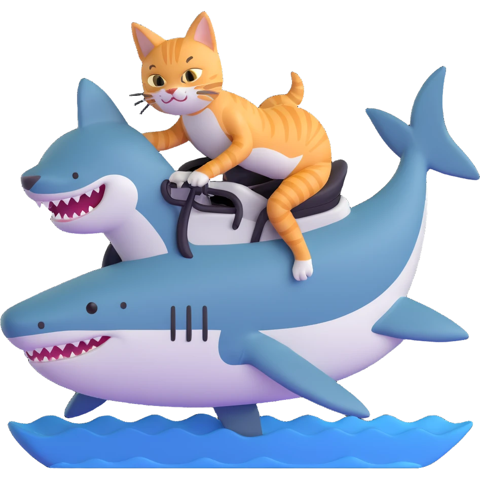 cat riding a shark emoji