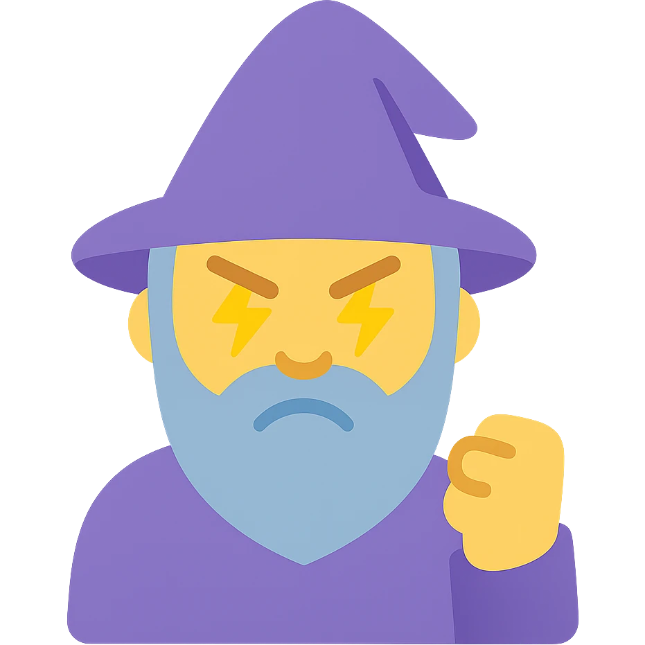 angry wizard with lightning eyes and a balled up fist emoji