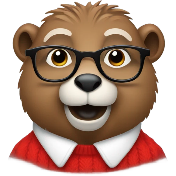 standing groundhog in a red sweater and glasses emoji