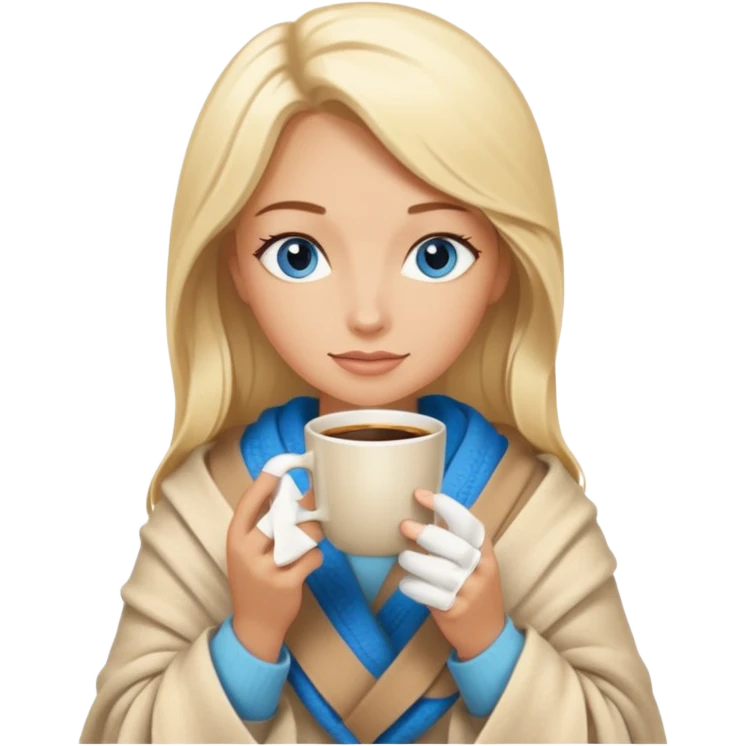 Blonde with blue eyes wrapped yphot coffee emoji