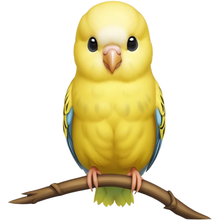 adorable-[budgie]-realistic-full-body-perched-emoji,-wings-tucked-neatly,-head-tilted-dramatically,-sleek-[yellow]-feathers,-simplified-yet-realistic-focused-features,-highly-detailed,-glowing-with-an-almost-sarcastic-glow emoji