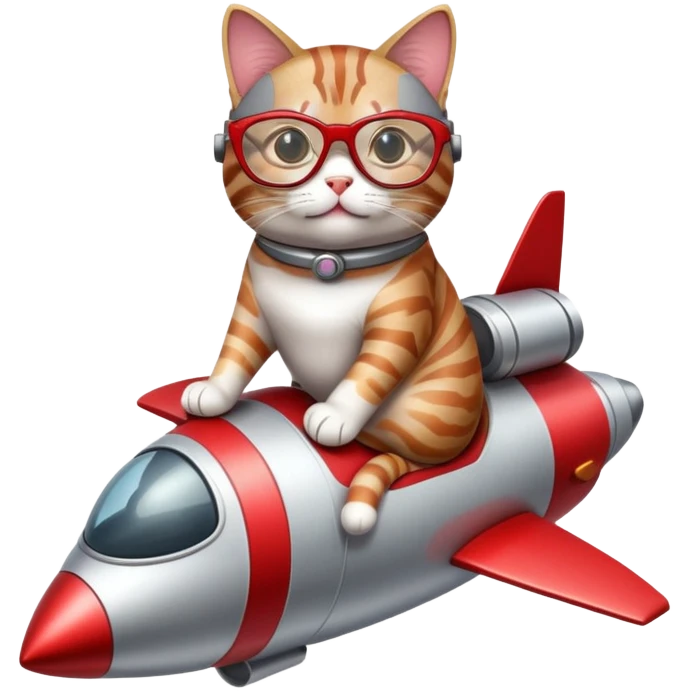 cat wearing glasses sitting on a rocket emoji