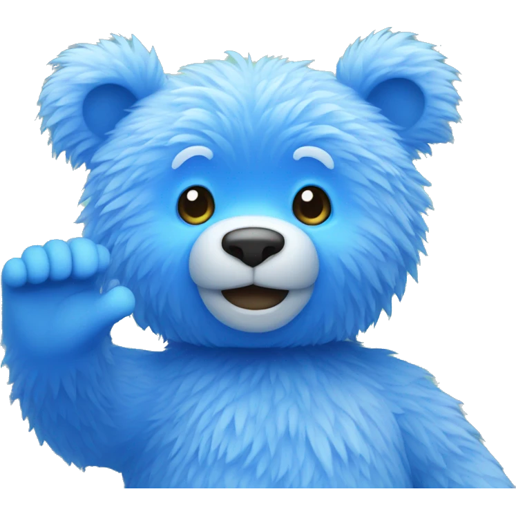 Blue fuzzy bear waving emoji