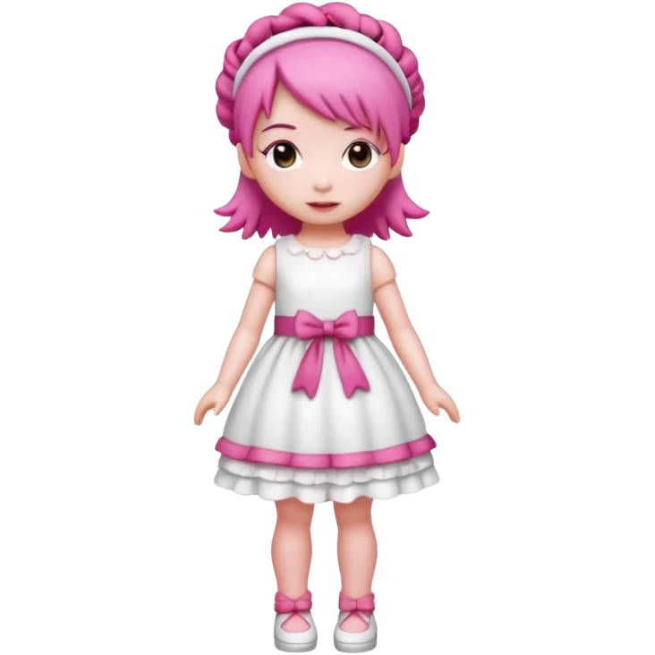 Isolated detaile illustration incredibly modern raspberry torte doll figurine full body with pink hair and a raspberry hairband emoji