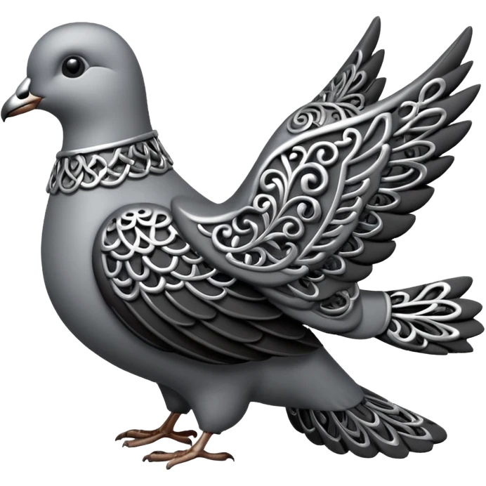 Black and silver filigree dove, 3D, extremely detailed design should face to the right side emoji