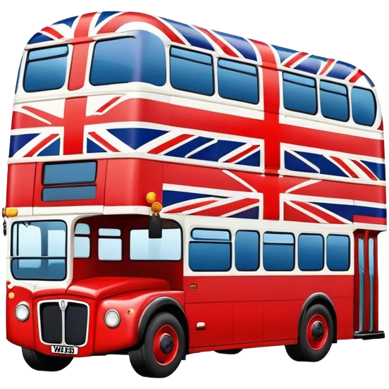 Union Jack flag, double decker bus emoji