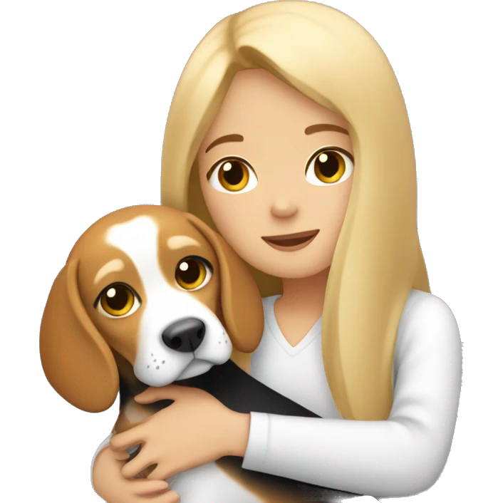 Girl with long light hair hugging a bicolor beagle emoji