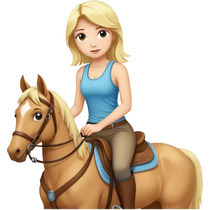 Blonde girl in a tank top riding a horse emoji