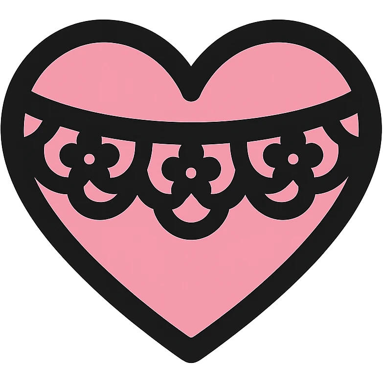 gothic heart with a black lace overlay, color icon filled style, pink and black emoji
