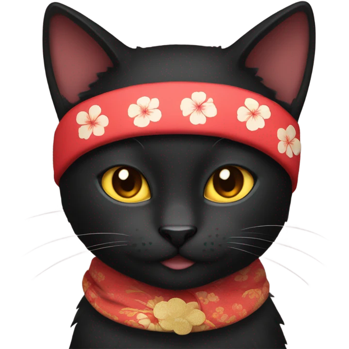 Black cat with Japan headband emoji