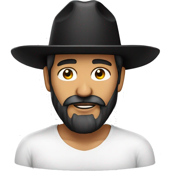 Mexican man with beard face with black hat white shirt emoji