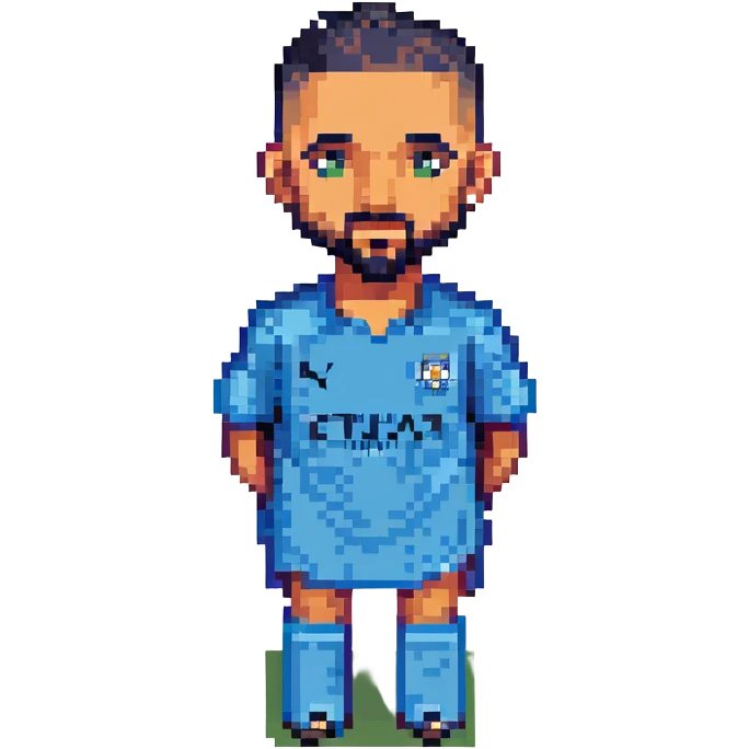 Riyad Mahrez, famous Algerian footballer, portrait, pixel art style emoji
