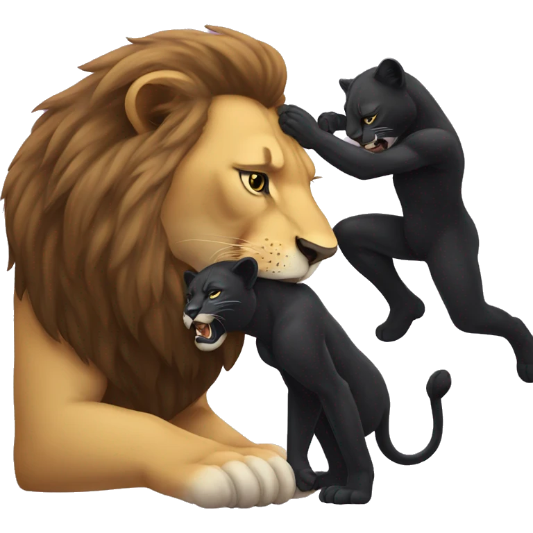 Lion bitting a black panthers back emoji