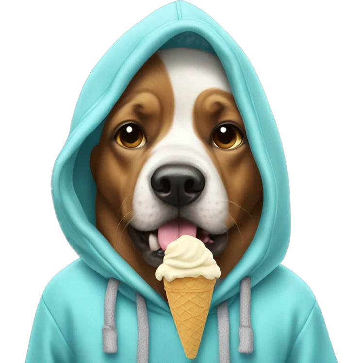 Dog wearing a hoodie eating ice cream  emoji