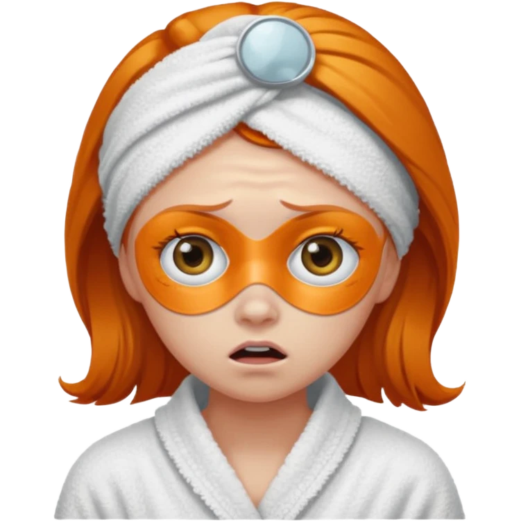 scared ginger girl with bath towels and eye patches emoji