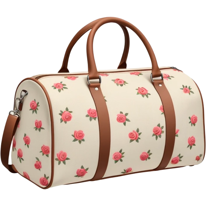 A sports bag with a pale beige print in a small roses emoji