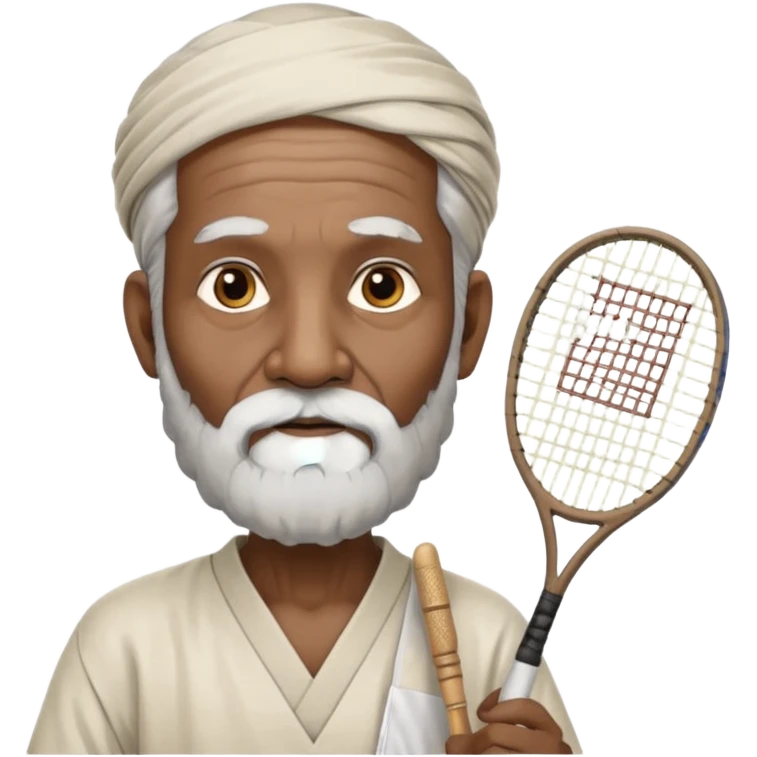 ancient guru india old black man with 1 badminton racket emoji
