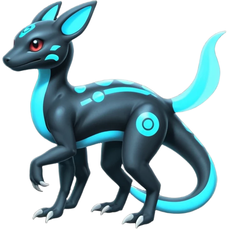 White and Cyan-glowing Futuristic  Salandit-Umbreon-Fakémon-hybrid-creature (full body)  emoji
