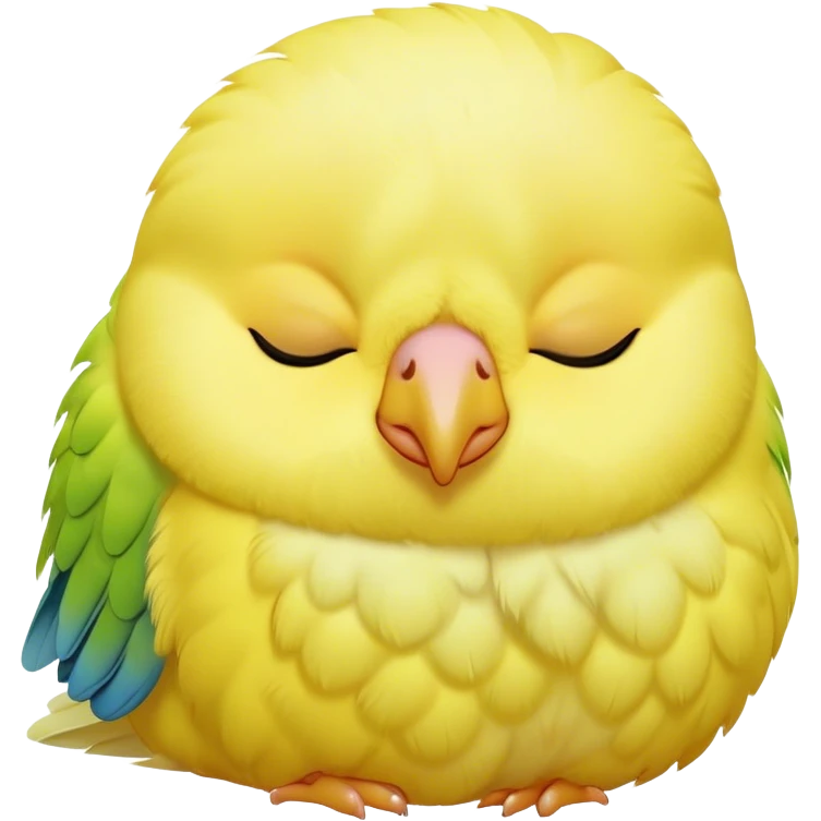 Meme-Worthy Cute Sleeping Yellow Budgie Portrait Emoji, Head resting peacefully with a contented smile, showcasing a petite, delicate build and a luxuriously soft yellow feathered fur, eyes shut in a serene nap, Simplified yet hilariously adorable features, highly detailed, glowing with a soft, drowsy light, high shine, relaxed and utterly lovable, stylized with an air of playful laziness, bright and heartwarming, soft glowing outline, capturing the essence of a comically sleepy budgie, so meme-worthy it feels like it could instantly become the next viral sensation of adorable slumber! emoji