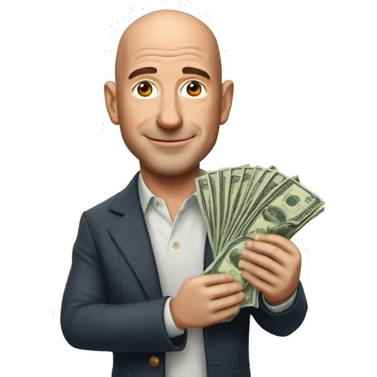 Jeff bezos holding stacl of cash in both his hands emoji