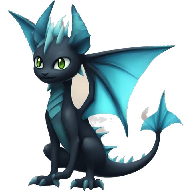Black Edgy Ethereal Noivern-Vaporeon-Litten with fins as ears full body emoji