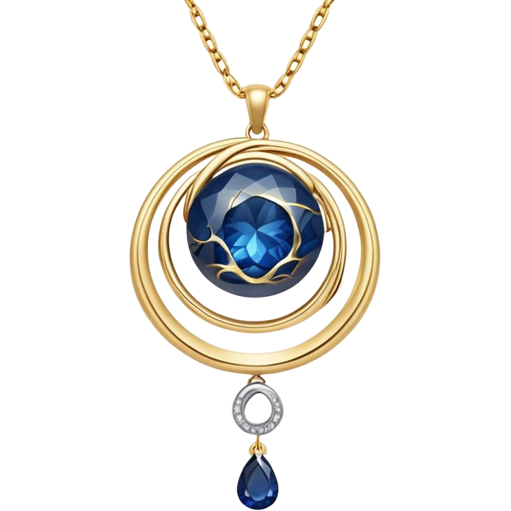 delicate floating gold chain cradling a deep blue stone with swirling white and gray veins, glowing faintly like stars and moonlight, radiating mystery and magic emoji