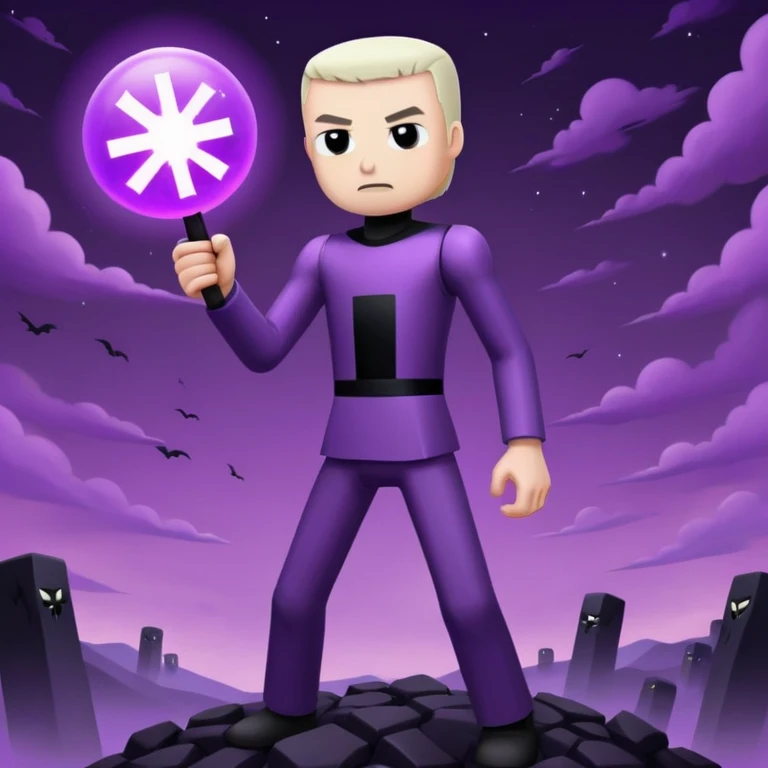 Minecraft Enderman attacking player with username "Artem" in the End dimension, purple sky emoji